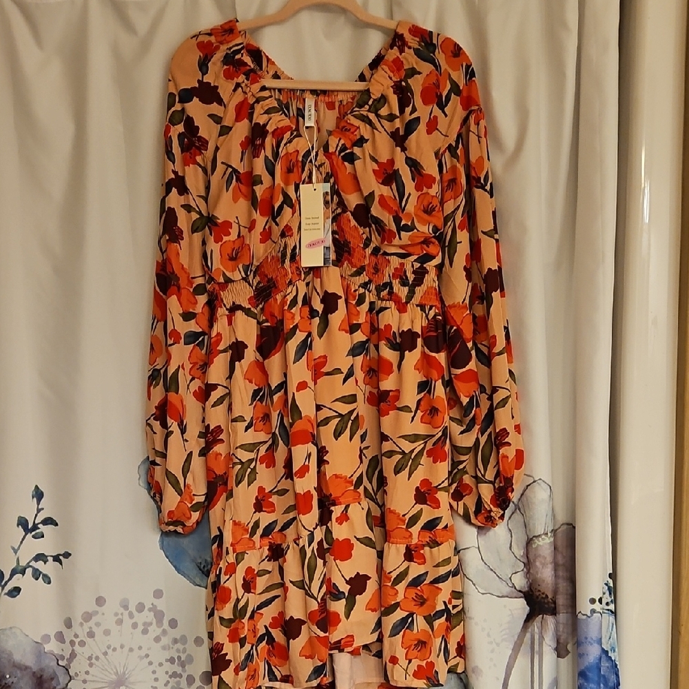 Floral Mini Dress with Long Sleeves